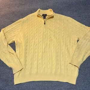 Brooks Brothers 346 Mens XL Yellow Supima Cotton Cable Knit Quarter Zip Sweater